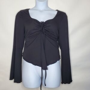 Black Flare Sleeve Babydoll Top Size 2XL Ruched Neckline Whimsigoth Pullover